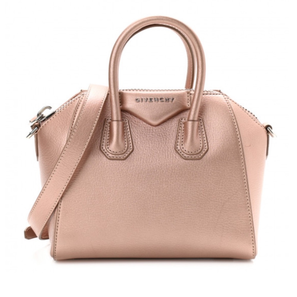 AUTHENTIC Givenchy Metallic Sugar Goatskin Mini Antigona Light Pink
